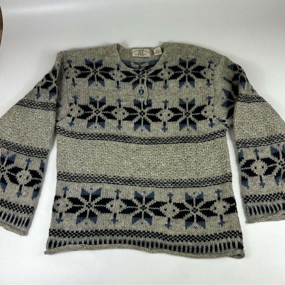 Vintage American Eagle Womens Medium Nordic Sweater Knitted Shetland Wool Henley